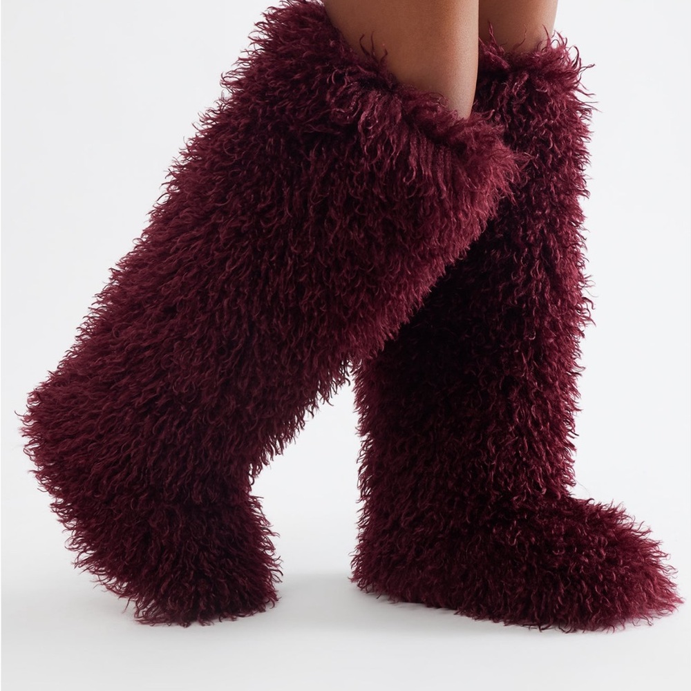 Fashion Nova Burgundy Furry Boots